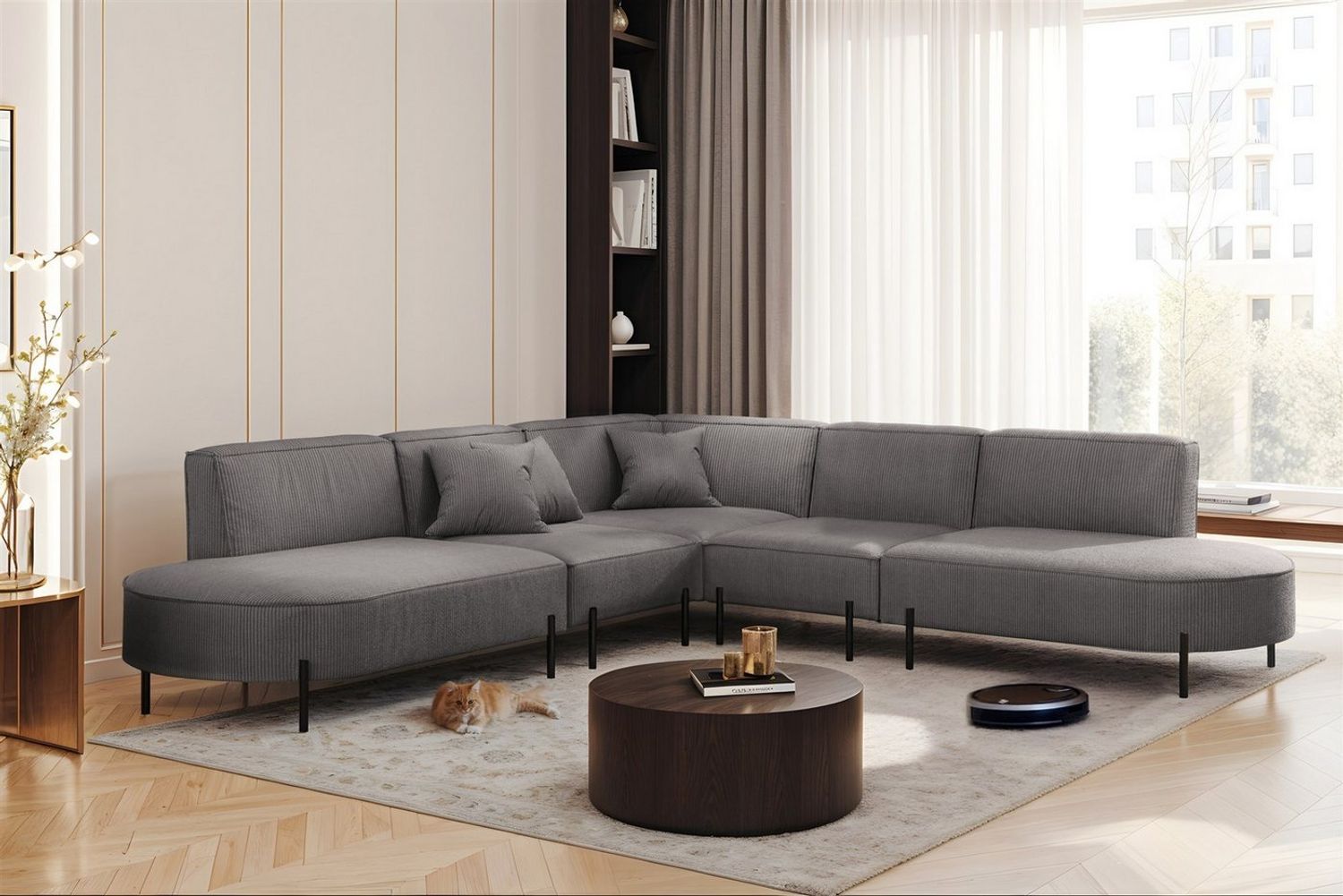 Ecksofa Designersofa VALENCIA Stoff Scala Grau Universal Bild 1
