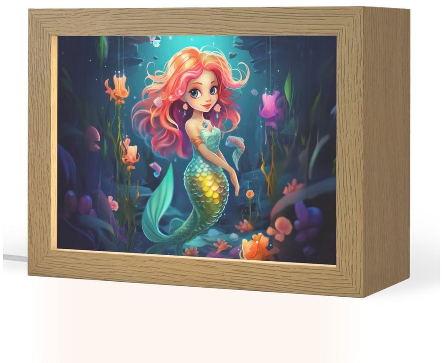 OnlyWow Nachttischlampe Lightbox Meerjungfrau - Blumen - Unterwasser - Mädchen - Kind, Dimmbar, Farbwechsel, LED, Warmweiß, Kaltweiß, Neutralweiß Einstellbar, Nachtlicht, Kinder- und Babyzimmer, Dimmbar, mit Kabel, Tischleuchte Bild 1