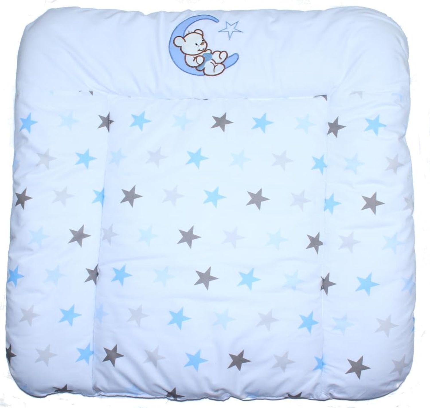 Wickelauflage mit Applikation - Bärchen Mond Star Blau - Wickeltischauflage Baby Auflage (70x85 cm) Bild 1