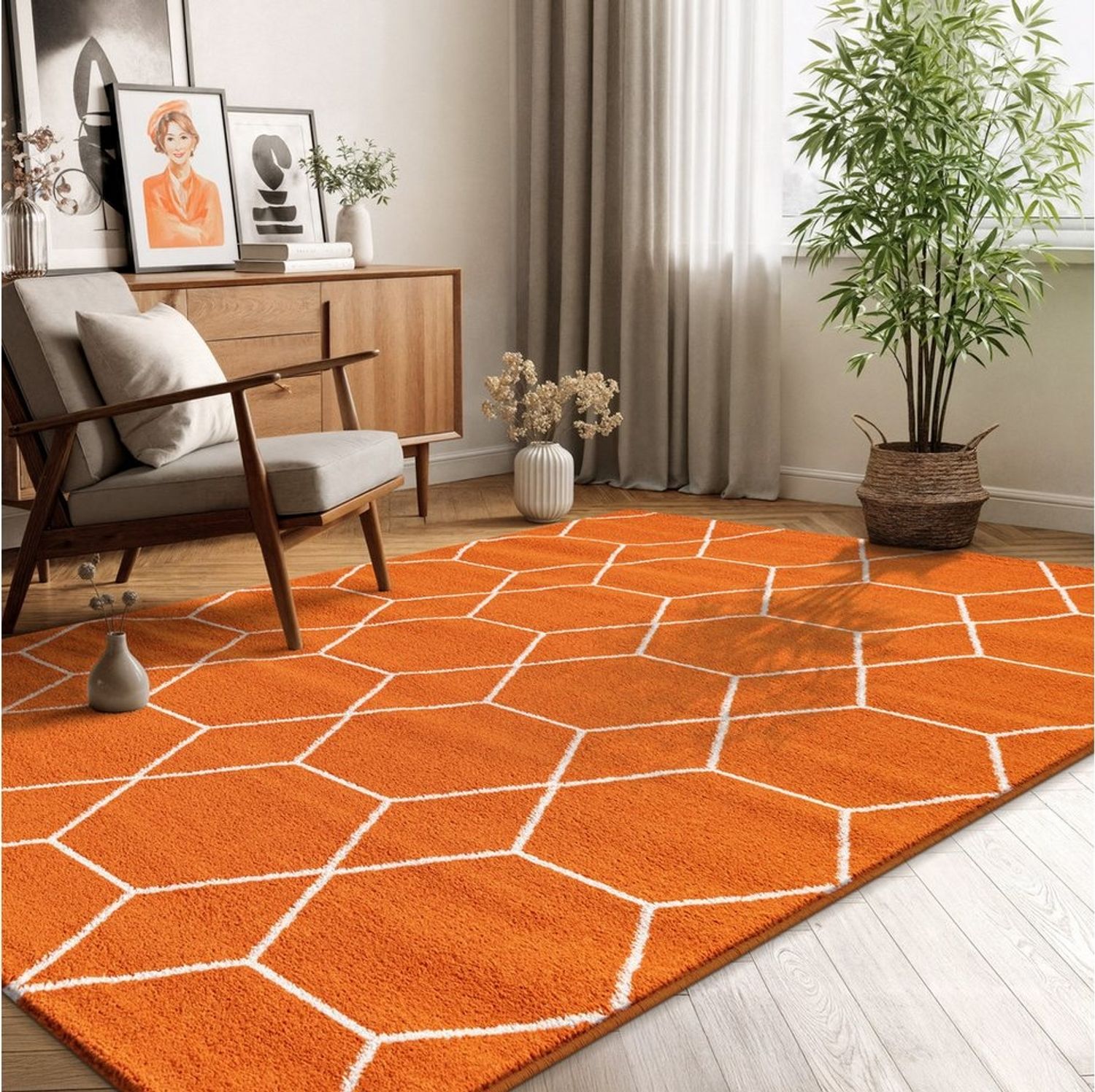 Sanat Teppich Trellis, rechteckig, Höhe: 10 mm, Kurzflor, skandi, boho, auch als Läufer und in rund Bild 1