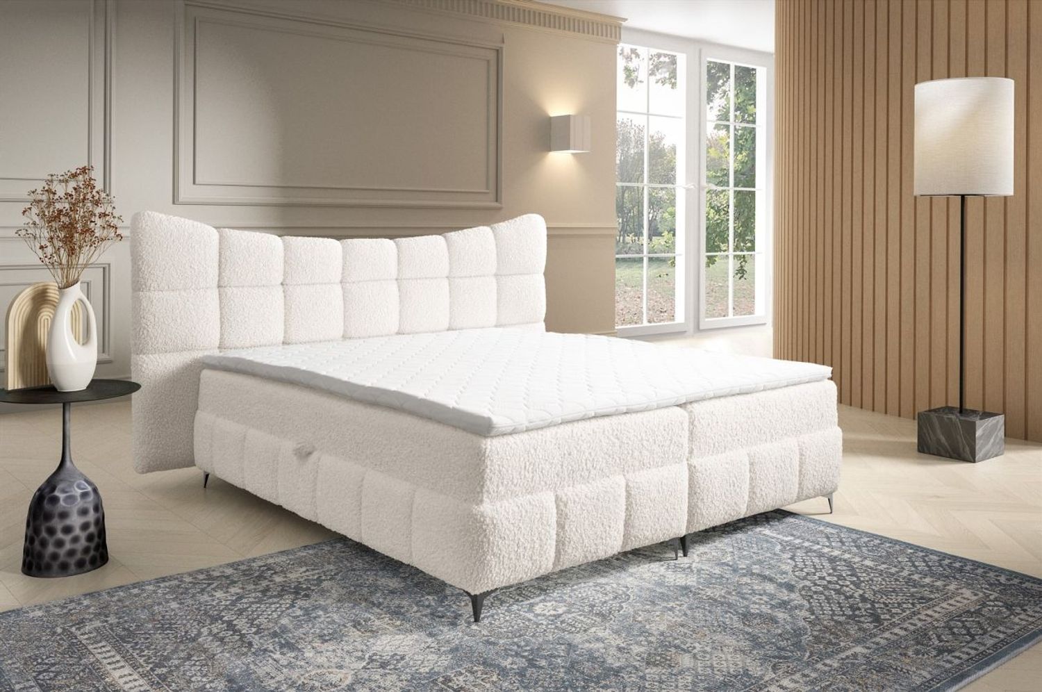 Boxspringbett Bett Schlafzimmerbett NOVA 160x200cm Stoff Rolf Creme Bild 1