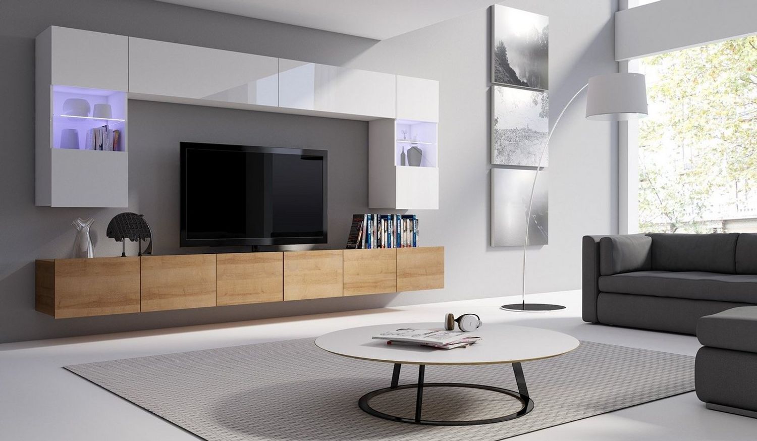 99rooms Wohnwand Bietula, (Set (6-St), Wohnzimmer-Set), 6-teilig, wahlweise mit LED-Beleuchtung, Modern Design, variabel hängbar Bild 1