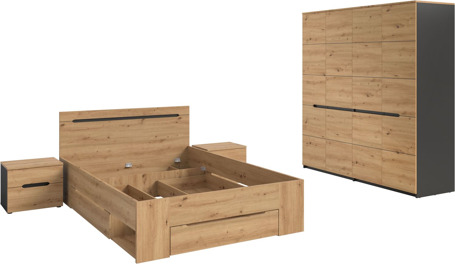 Schlafzimmer-Set in Basalt grau Nachbildung und Artisan Nachbildung Bild 1