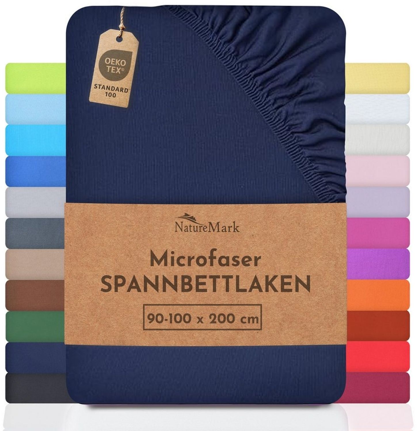 NatureMark Spannbettlaken Mikrofaser Spannbetttuch, Polyester, Gummizug: rundum, viele Größen und Farben Markenware, 120x200 cm, Navy blau Bild 1