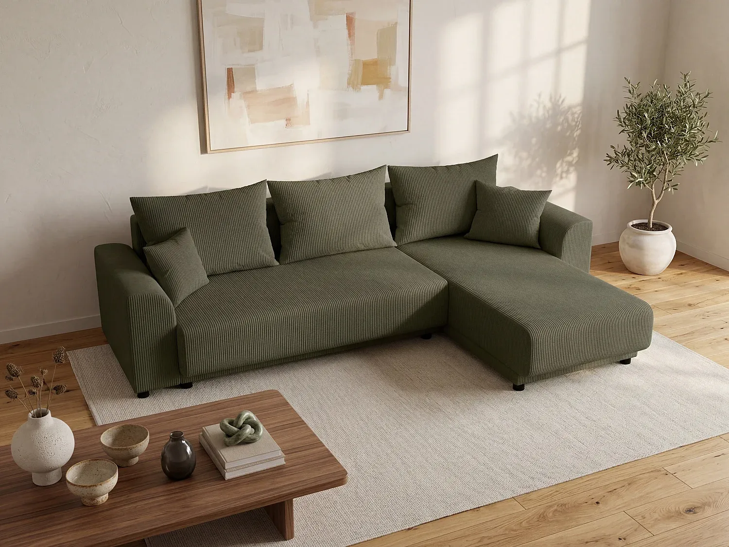 Vente-unique - NESSARO Sofa SamtStoff Grün - B 149 cm x H 80 cm x L 240 cm Bild 1