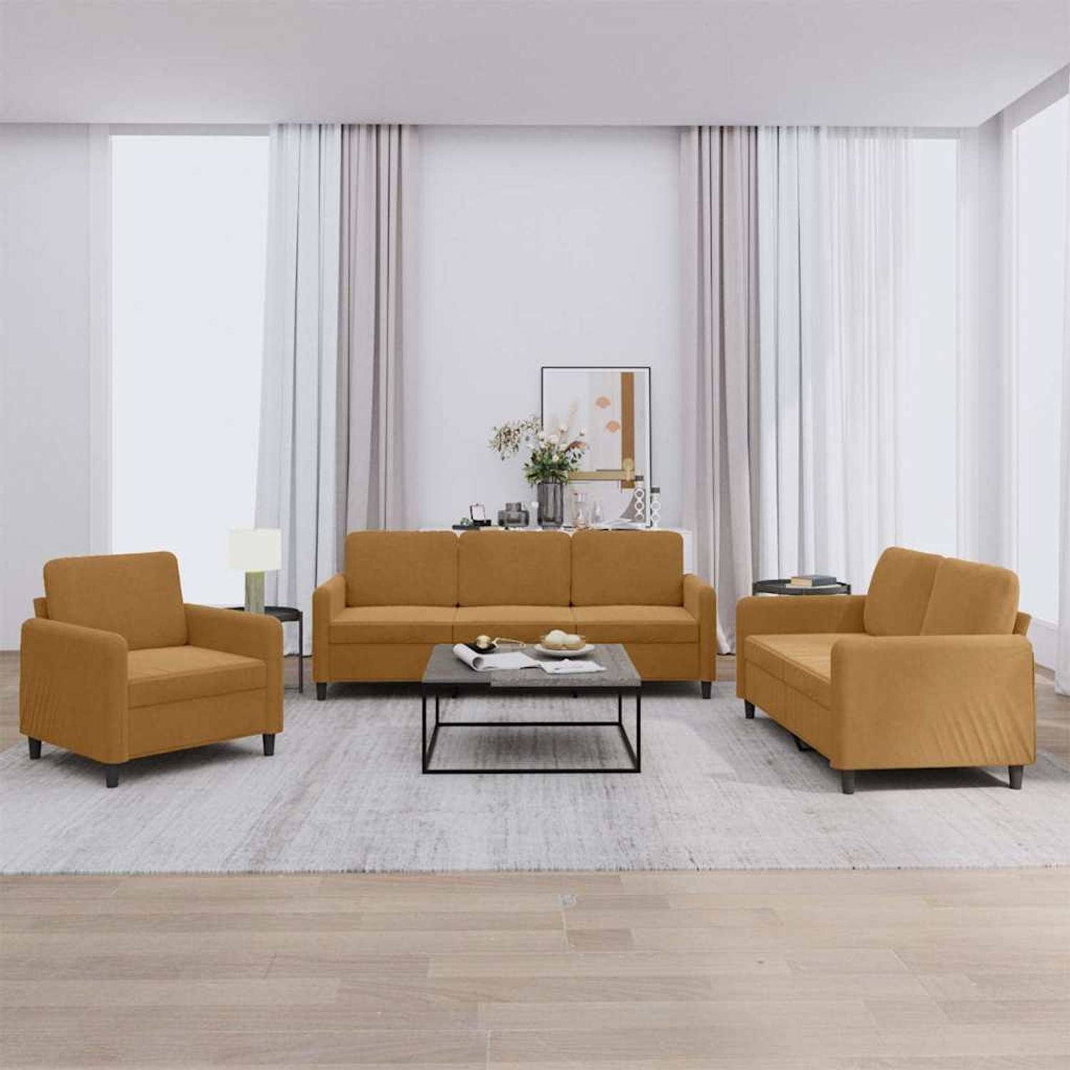 vidaXL 3-tlg. Sofagarnitur Braun Samt 3201941 Bild 1