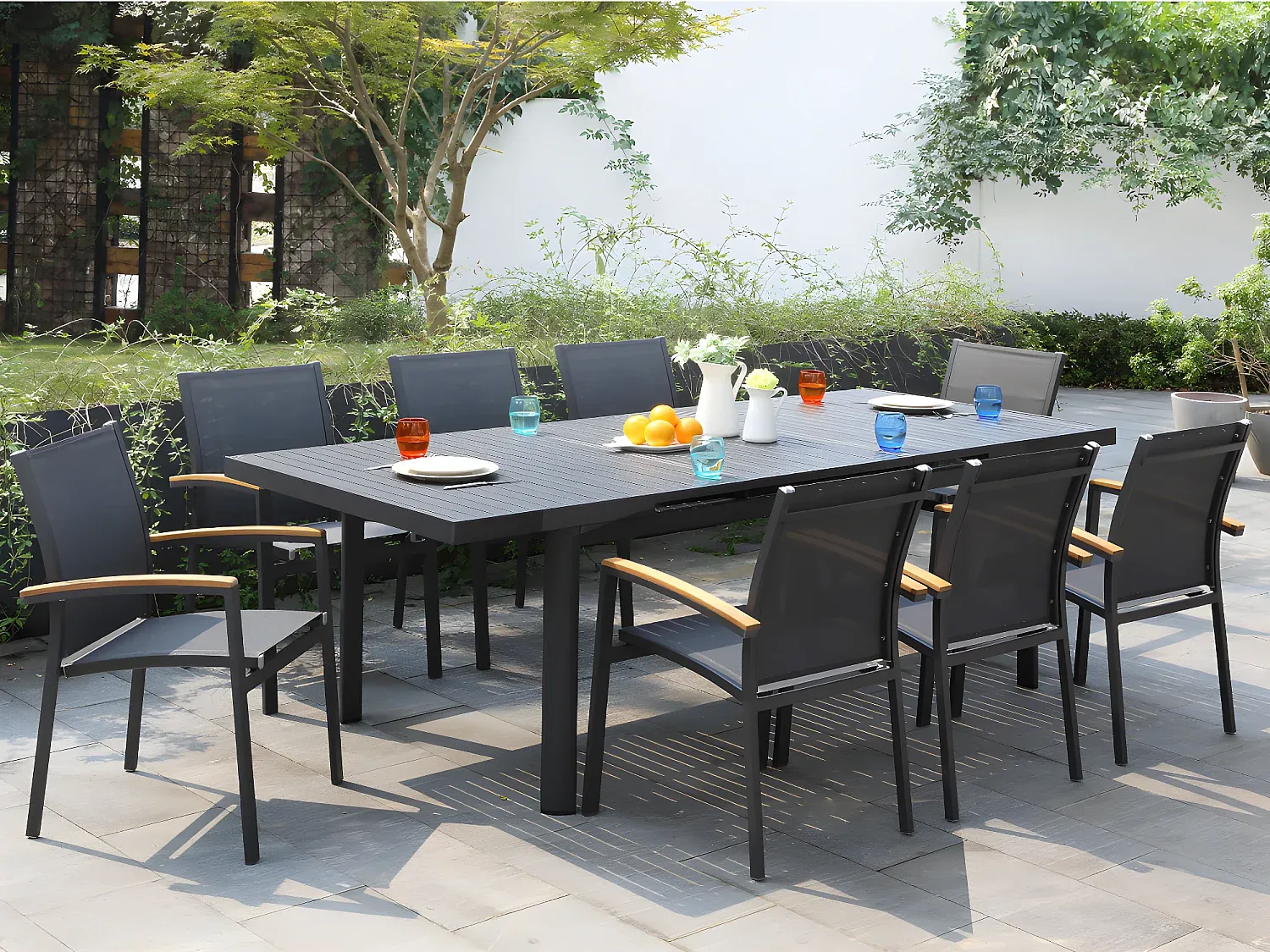 Vente-unique - NAURU Garden dining set Metall Grau - B 100 cm61 cm x H 76 cm89 cm x L 240 cm180 cm55 cm Bild 1