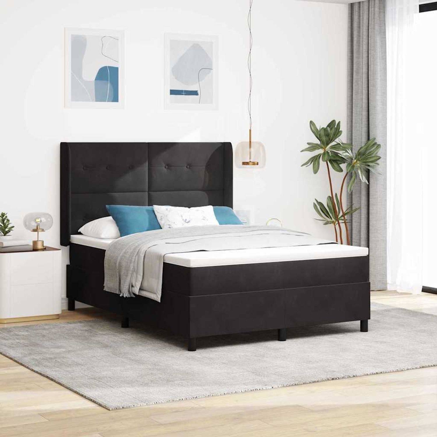 vidaXL Boxspringbett mit Kopfteil Schwarz 140 x 200 cm Samt 3342010 Bild 1