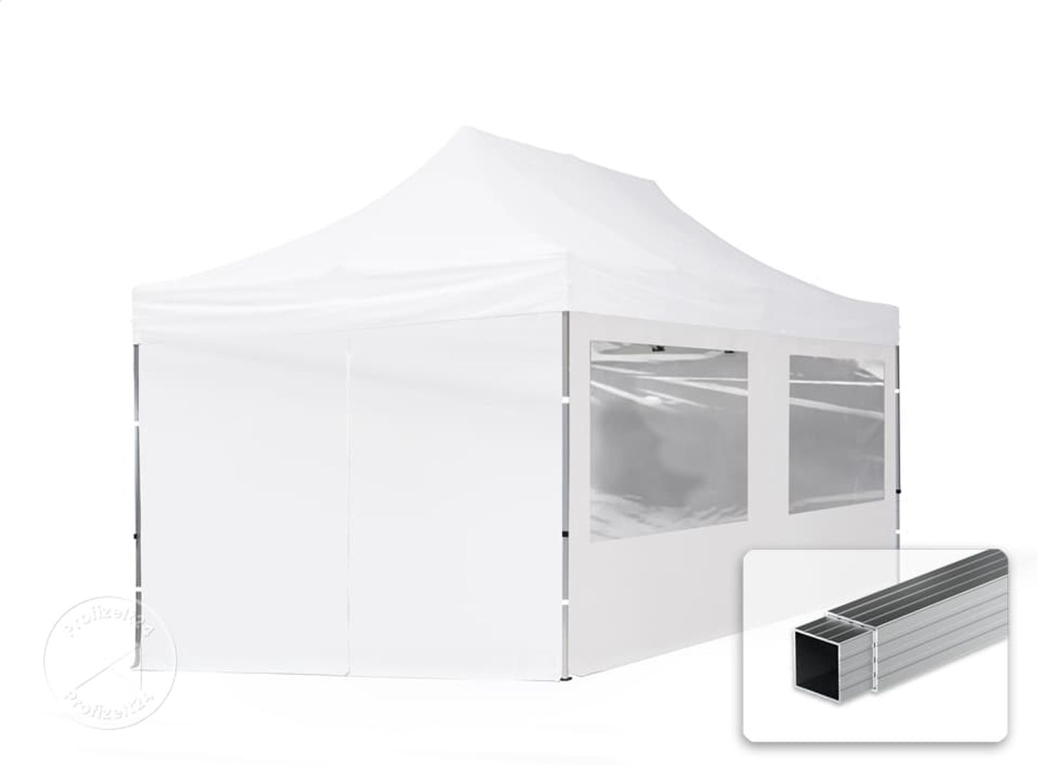 3x6 m Faltpavillon, ECONOMY Alu 32mm, Seitenteile mit Panoramafenstern, weiß Bild 1