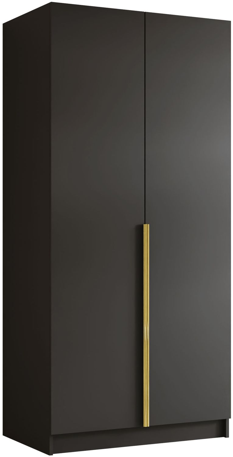 Drehtürenschrank Borton I, Kleiderschrank mit 2 Türen (Farbe: Schwarz / Schwarz + Gold) Bild 1