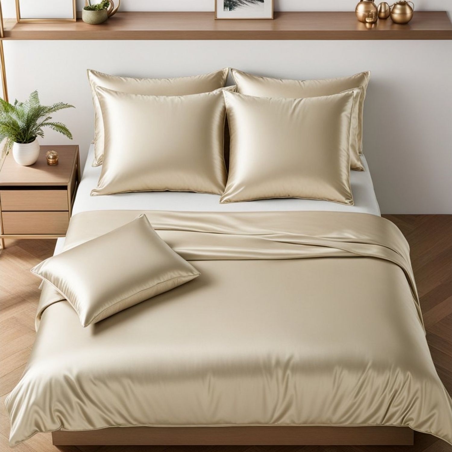 Cozyor Bettwäsche Satin glänzend 135x200, 155x200, 155x220, 200x200cm mit Reißverschluss, Satin, beige Driftwood, 3 teilig, glänzend Satin, Bettbezug + Kissenbezug 80x80, besonders weich Bild 1