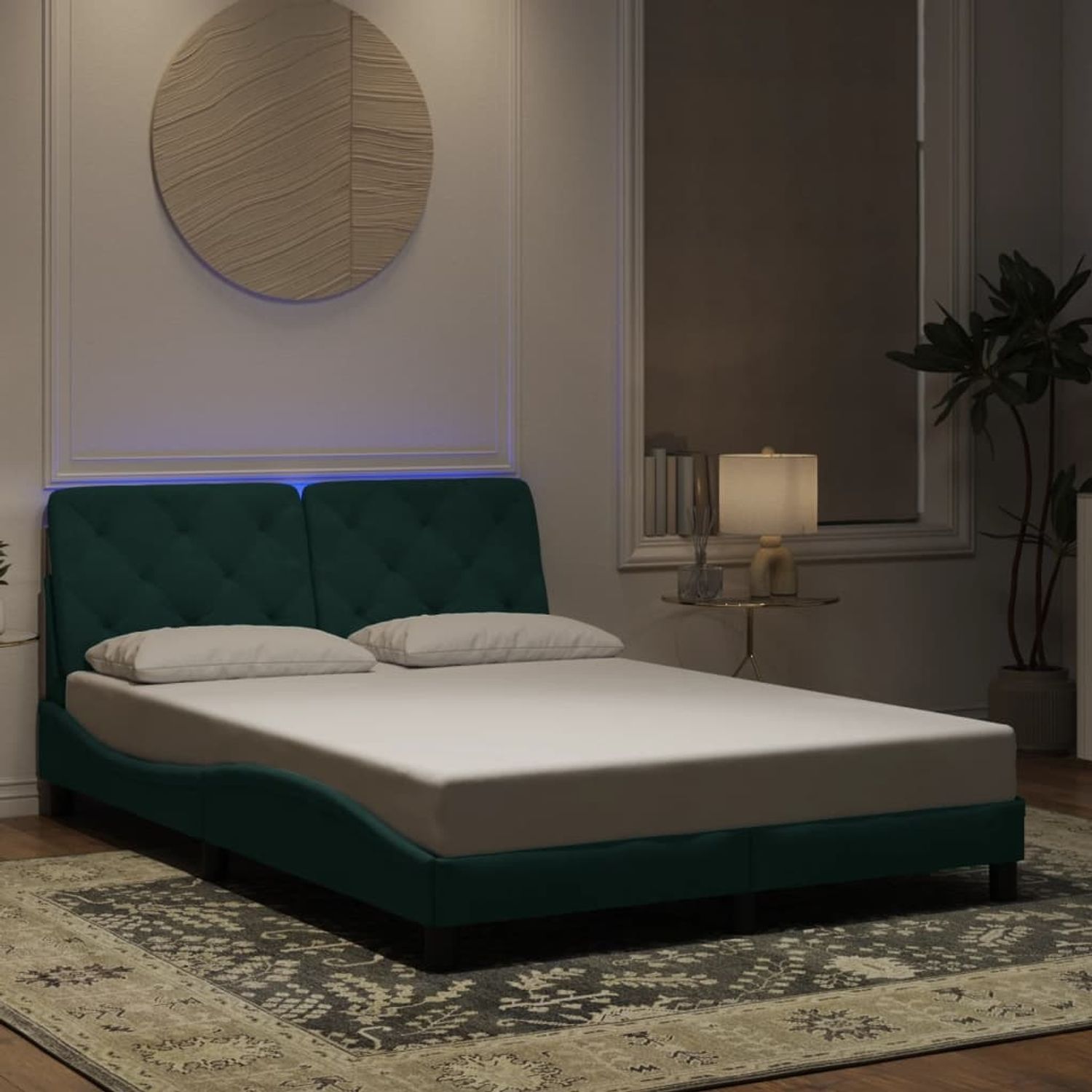 vidaXL Bettgestell mit LED ohne Matratze Dunkelgrün 140x200 cm Samt 3213858 Bild 1