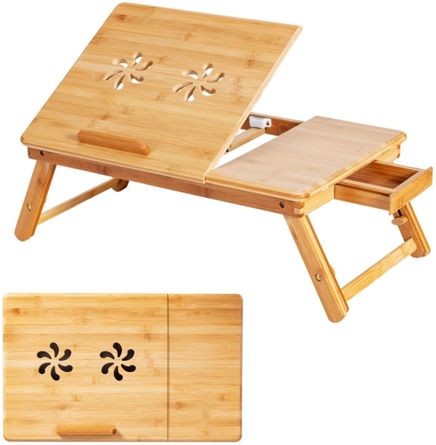 Bambus-Laptoptisch mit höhenverstellbaren Beinen und neigbarer wärmeableitender Oberseite Natur Bild 1