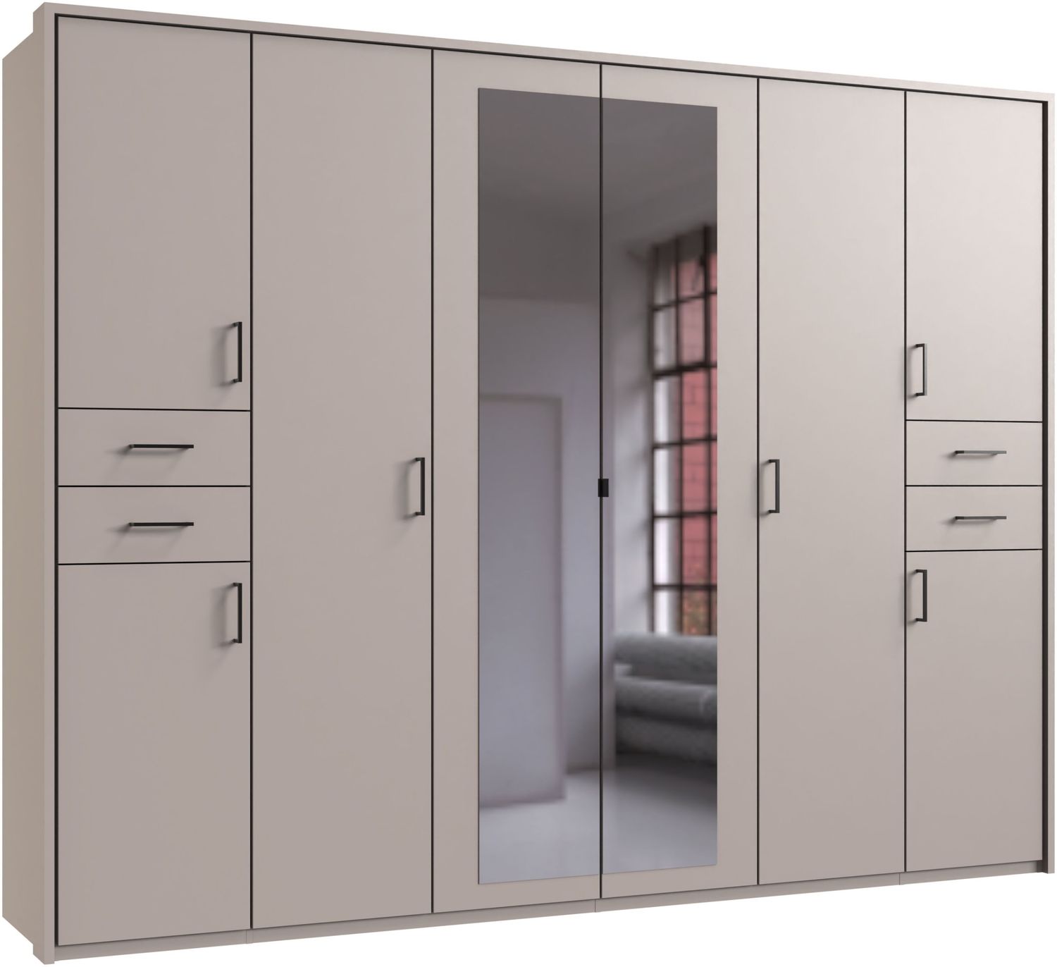 Drehtürenschrank Kleiderschrank 273cm Passep. Spiegel Beige Grau Griffe schwarz Bild 1