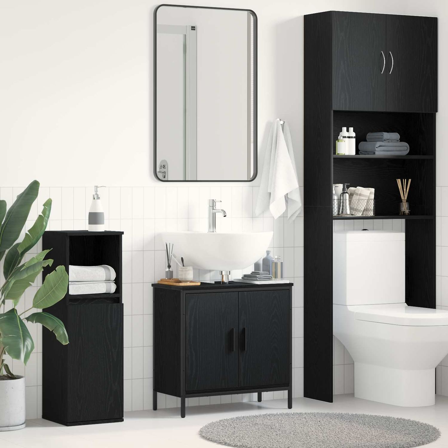 vidaXL Waschbeckenschrank mit Tür Schwarz Eichen-Optik 60 x 30 x 60 cm 863118 Bild 1
