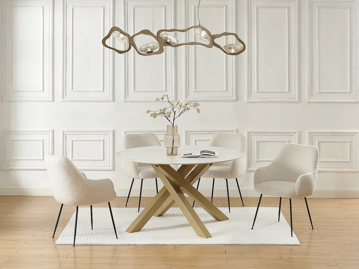Vente-unique - LENUMIA Esstisch Keramik WeißGold - B 130 cm x H 76 cm x L 130 cm Bild 1