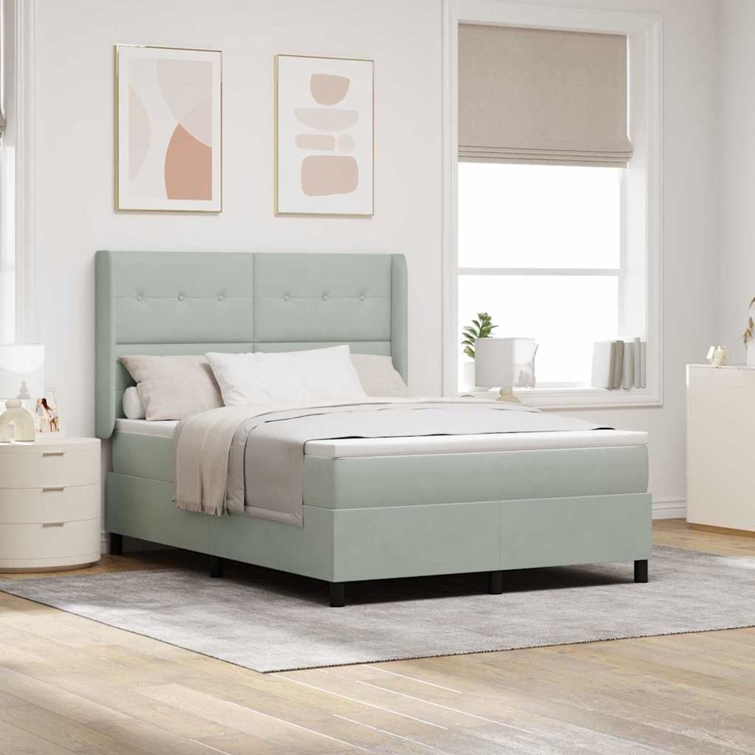 vidaXL Boxspringbett mit LED-Lichtleisten Hellgrau 140 x 190 cm Samt 3343862 Bild 1