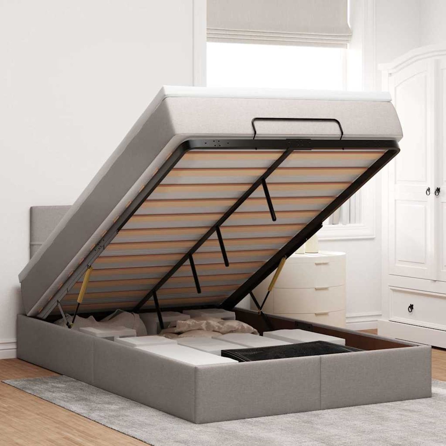 vidaXL Ottomane Bett mit Matratze & LEDs Taupe 120x190 cm Stoff 3312295 Bild 1