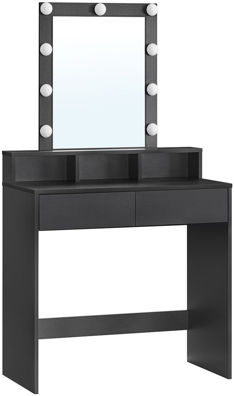 Calicosy Schminktisch 1 Schublade, 3 Fächer und 1 Spiegel mit Lampen Schwarz – B80 cm - Schwarz Bild 1