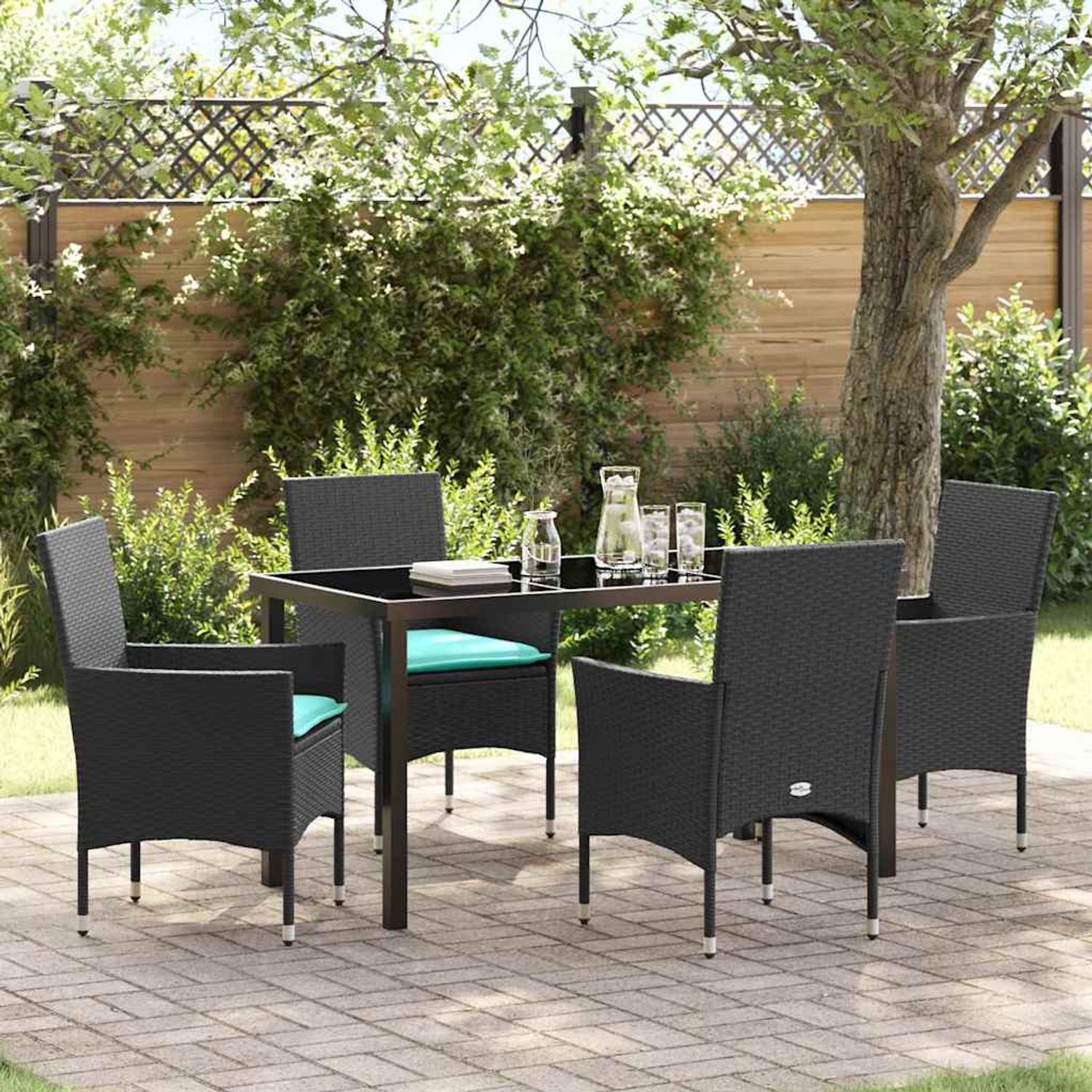 vidaXL Tisch- und Stuhlset mit Kissen 5 pcs Schwarz PE-Rattan 3379837 Bild 1