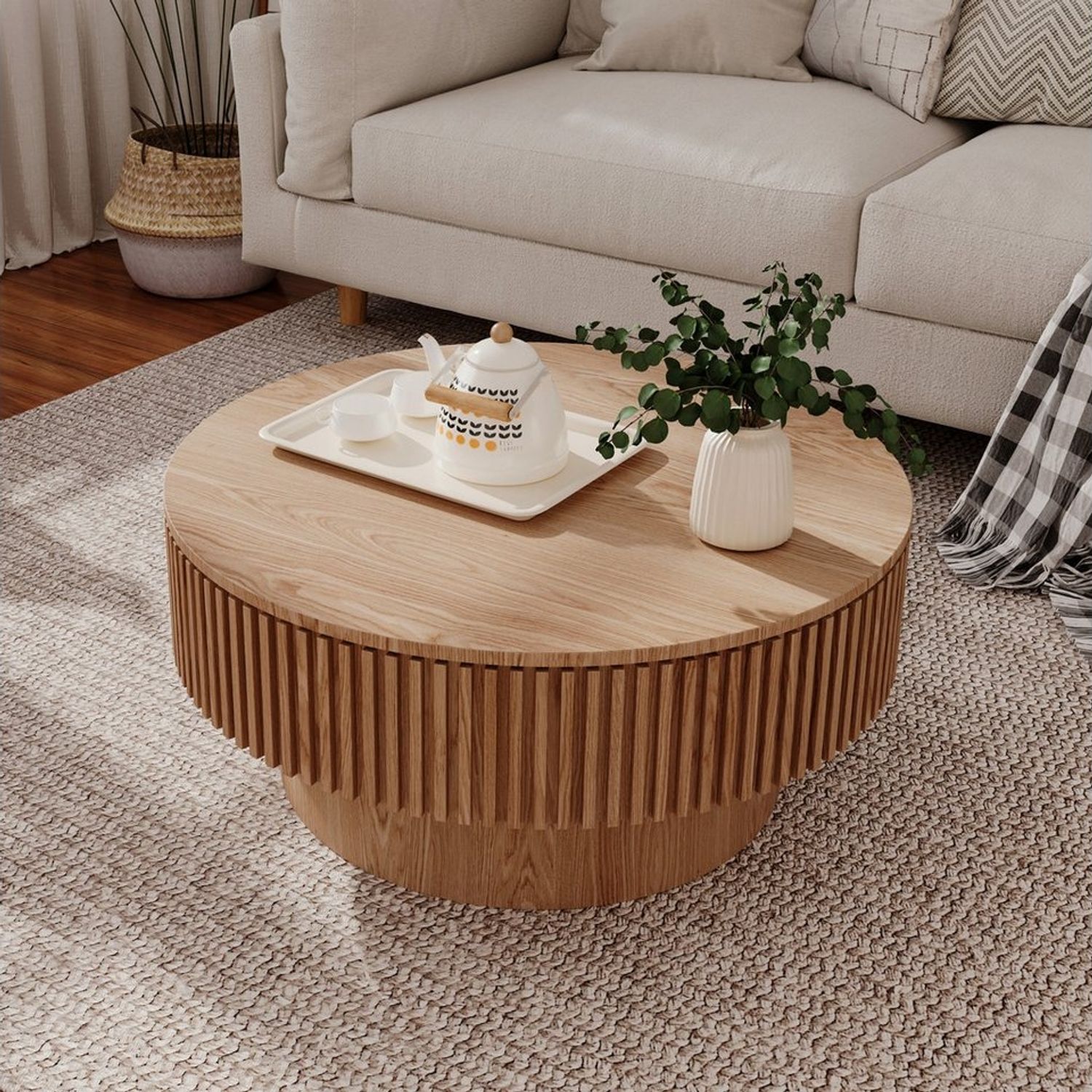Celya Couchtisch Akzent-Teetisch rund 75 cm (Mit verstecktem Stauraum unter der Tischplatte, einzigartige Pilzform), idealen Ergänzung für Wohnzimmer, Schlafzimmer oder Büro Bild 1