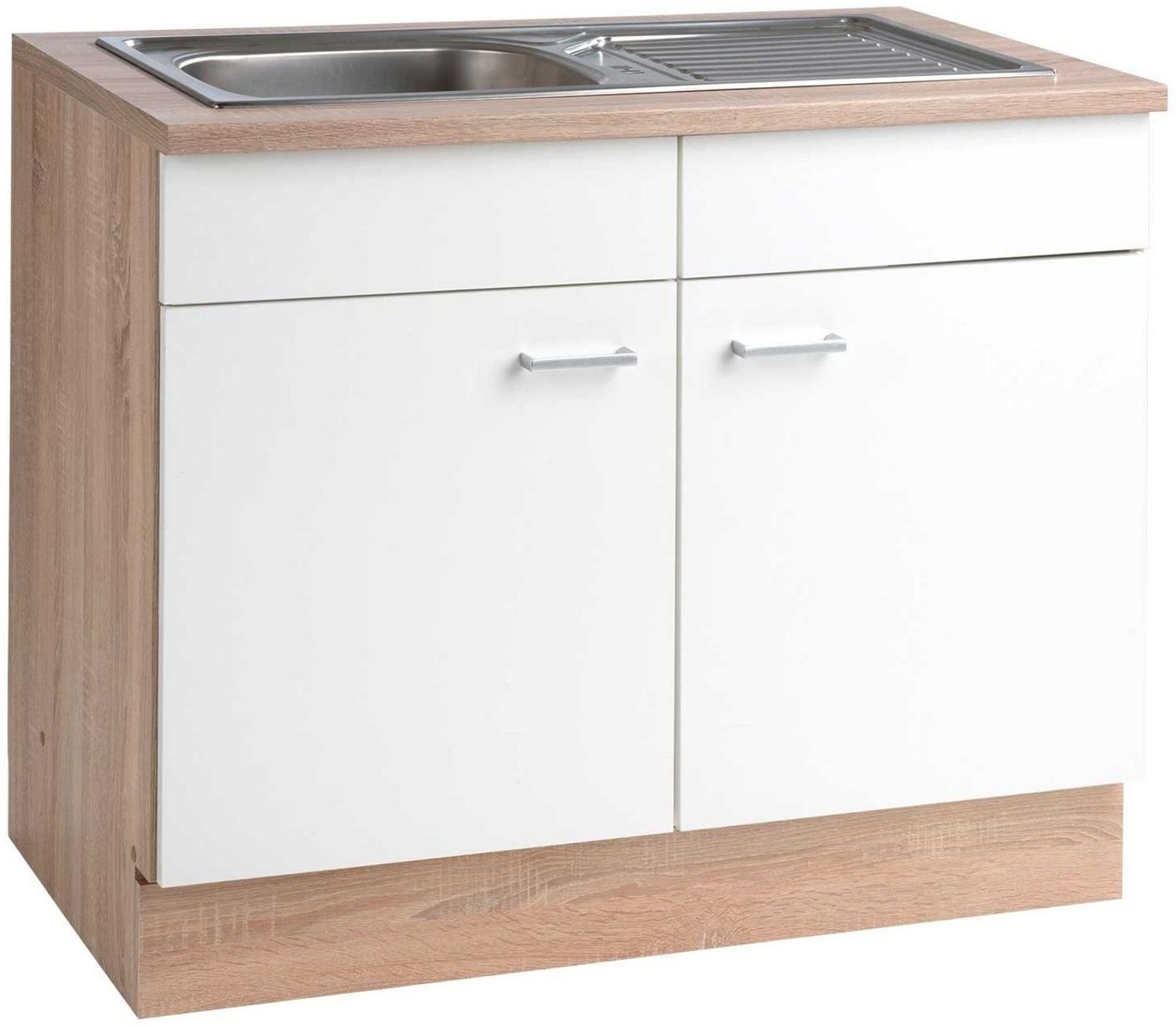 Menke Küchen Spülenunterschrank SONEA, Eiche Sonoma Dekor, Weiß, mit 2 Türen, Breite 100 cm Bild 1