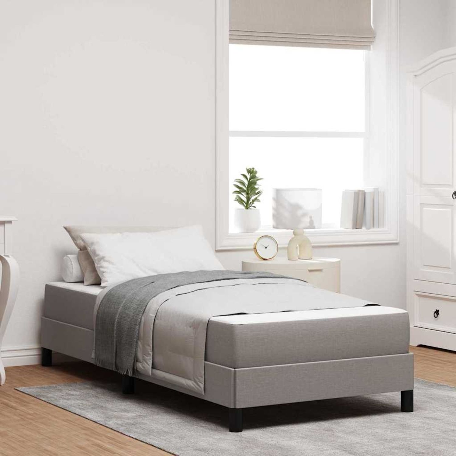vidaXL Boxspringbett mit Matratze Taupe 90 x 190 cm Stoff 3398455 Bild 1
