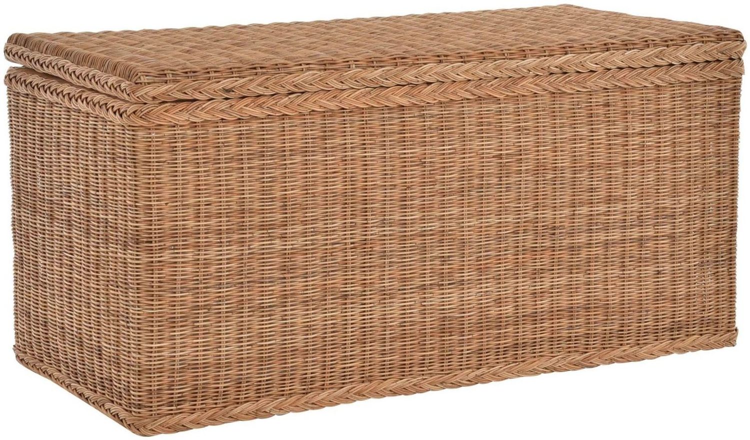 Krines Home Truhe Große Rattantruhe MAX Wäschetruhe mit Deckel Natur Rattan Truhe, Aufbewahrung XXL 115 x 55 x 55 cm Bild 1