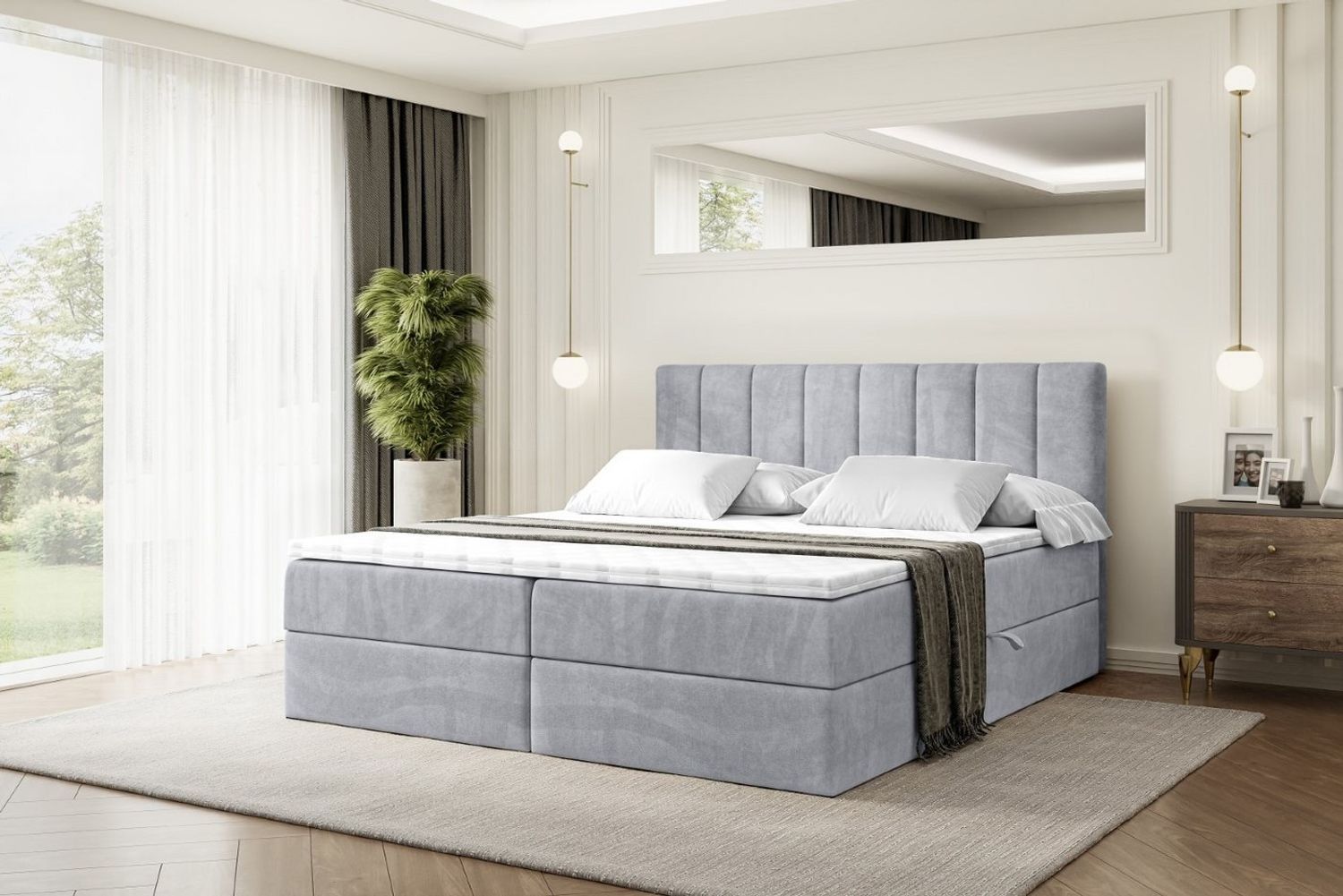 ALTDECOR 'OTTA' Boxbett, Multipocket-Matratze H4, H3 Matratze Bonellfederung, Topper, Kopfteil, H4/Grau Monolith, 180x200 Bild 1
