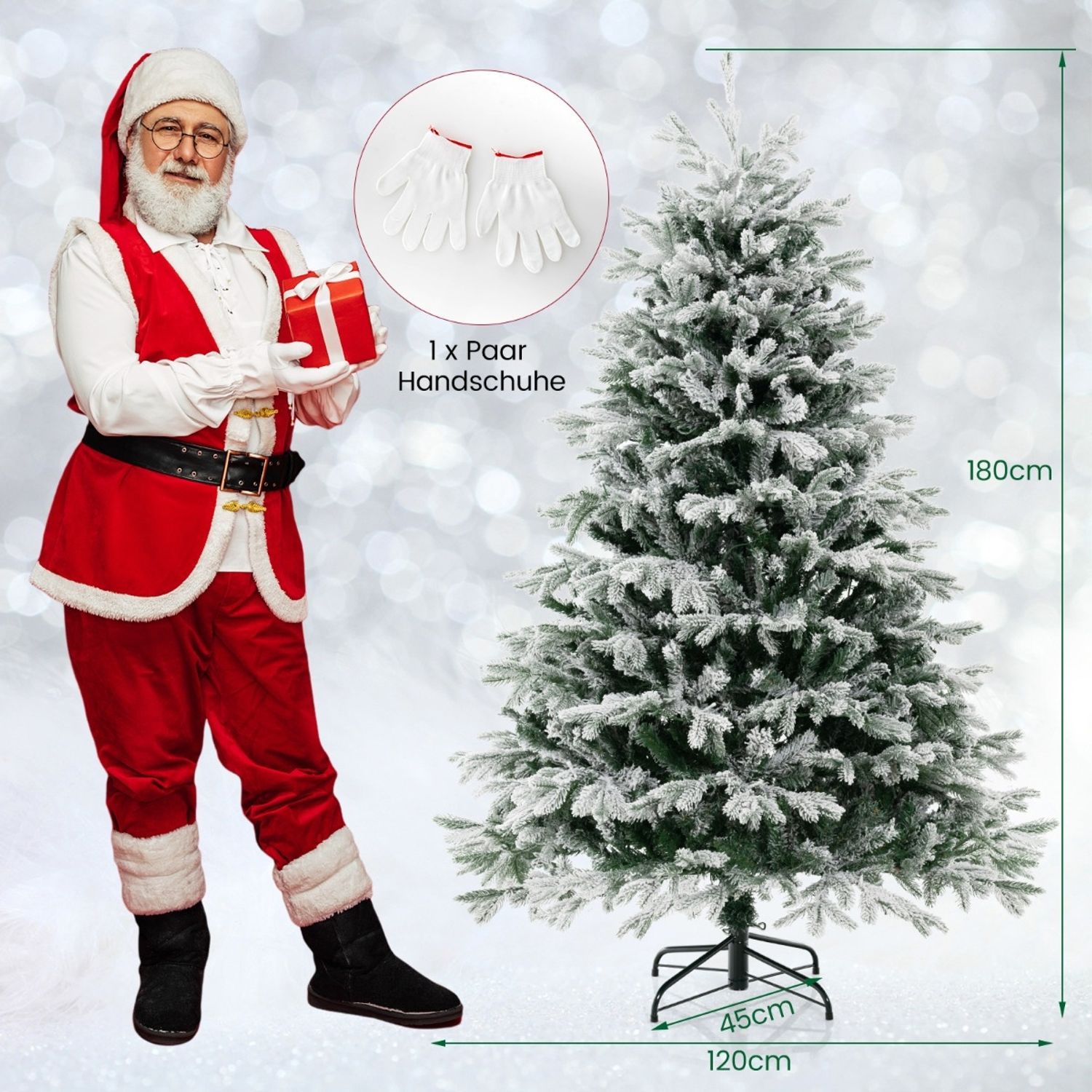180 cm Künstlicher Weihnachtsbaum mit Schnee & Beleuchtung & 1022 gemischten Zweigspitzen Tannenbaum Bild 1