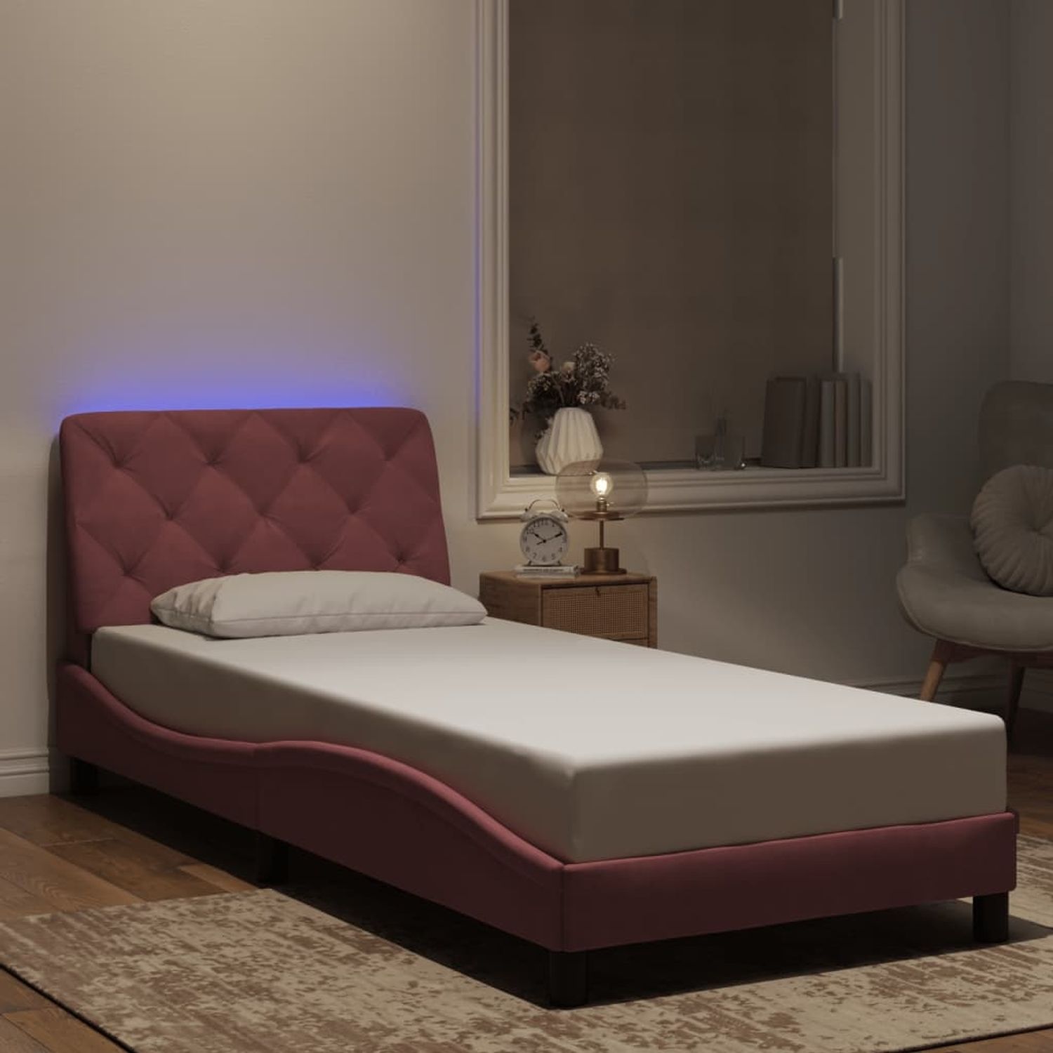 vidaXL Bettgestell mit LED ohne Matratze Rosa 90x200 cm Samt 3213836 Bild 1