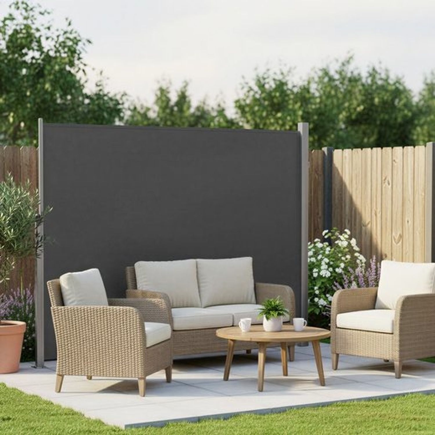 SONGMICS Alu-Seitenmarkise, ausziehbar, blickdicht, Anthrazit, 180x300 cm Bild 1