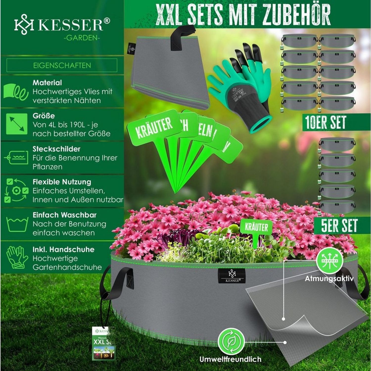 KESSER Pflanzkübel, Pflanzsäcke aus Vlies Kartoffel Pflanzsack Pflanztasche Bild 1