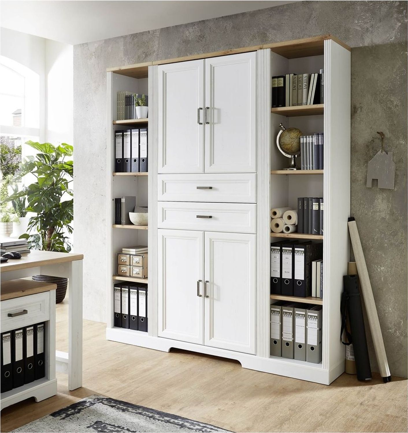 Büroschrank Bürowand Set JASMIN 3-teilig Pinie weiß Nachbildung Bild 1