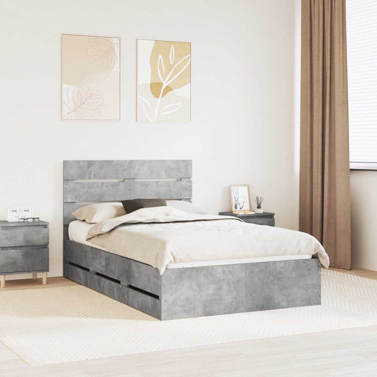 vidaXL Bettrahmen mit Kopfteil Beton Grau 135 x 190 cm Ingenieurs Holz 3411840 Bild 1