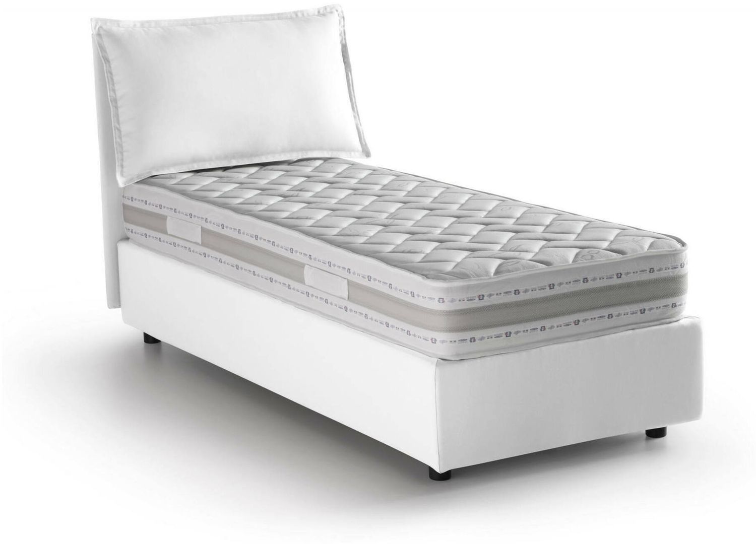 Dmora Einzelbett Armaduk, Bettkasten mit Stoffbezug, 100 % Made in Italy, Öffnung vorne, inklusive Matratze 80 x 190 cm, Weiß Bild 1
