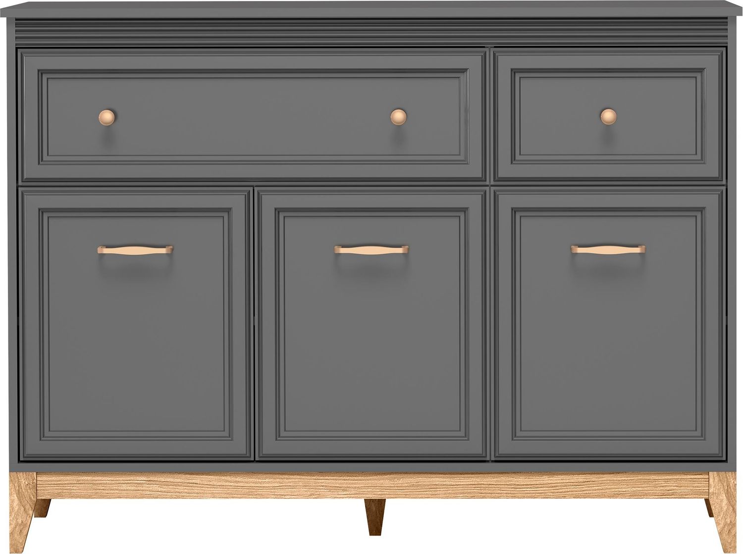 AX LIVING Kommode Nymphen Dunkelgrau 2 Schubladen 3 Türen MDF Eiche Beine Bild 1