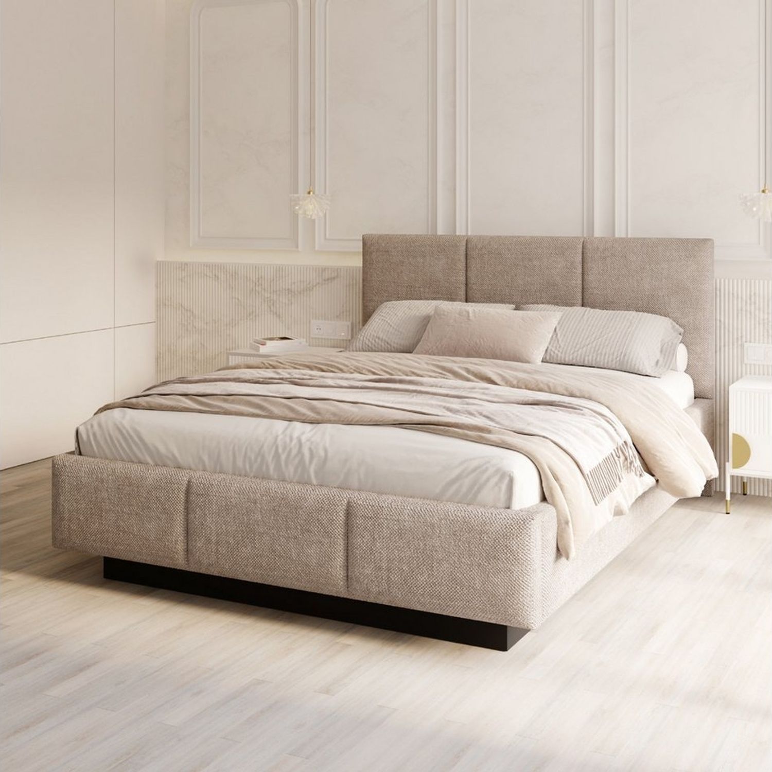 FDM Polsterbett ALMADA modern mit Bettkasten MADE IN EU - mit Ottawa Bezug (verfügbar 90x200 120x200 140x200 160x200 180x200cm, Bettrahmen, Bett, mit großen gepolsterten Kopfteil, mit Bettkasten zum aufklappen), Hebbarer Metallrahmen, Bettkasten Bild 1