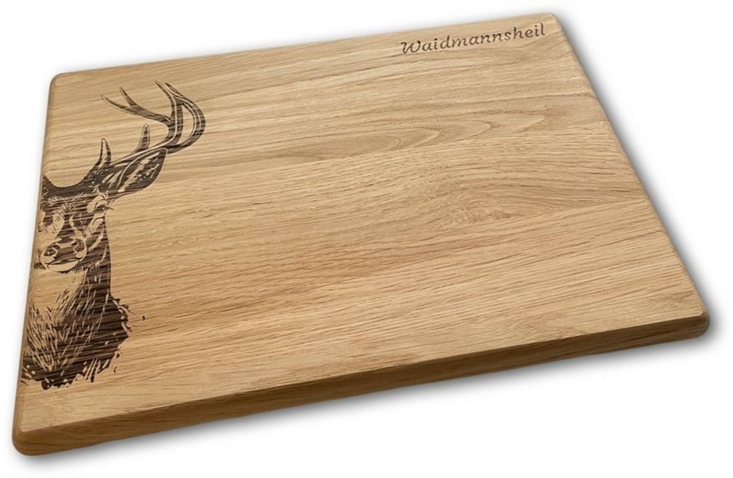 Camolo Frühstücksbrett Waidmannsheil aus Eiche 30 x 20 cm mit Hirsch, Holz Bild 1
