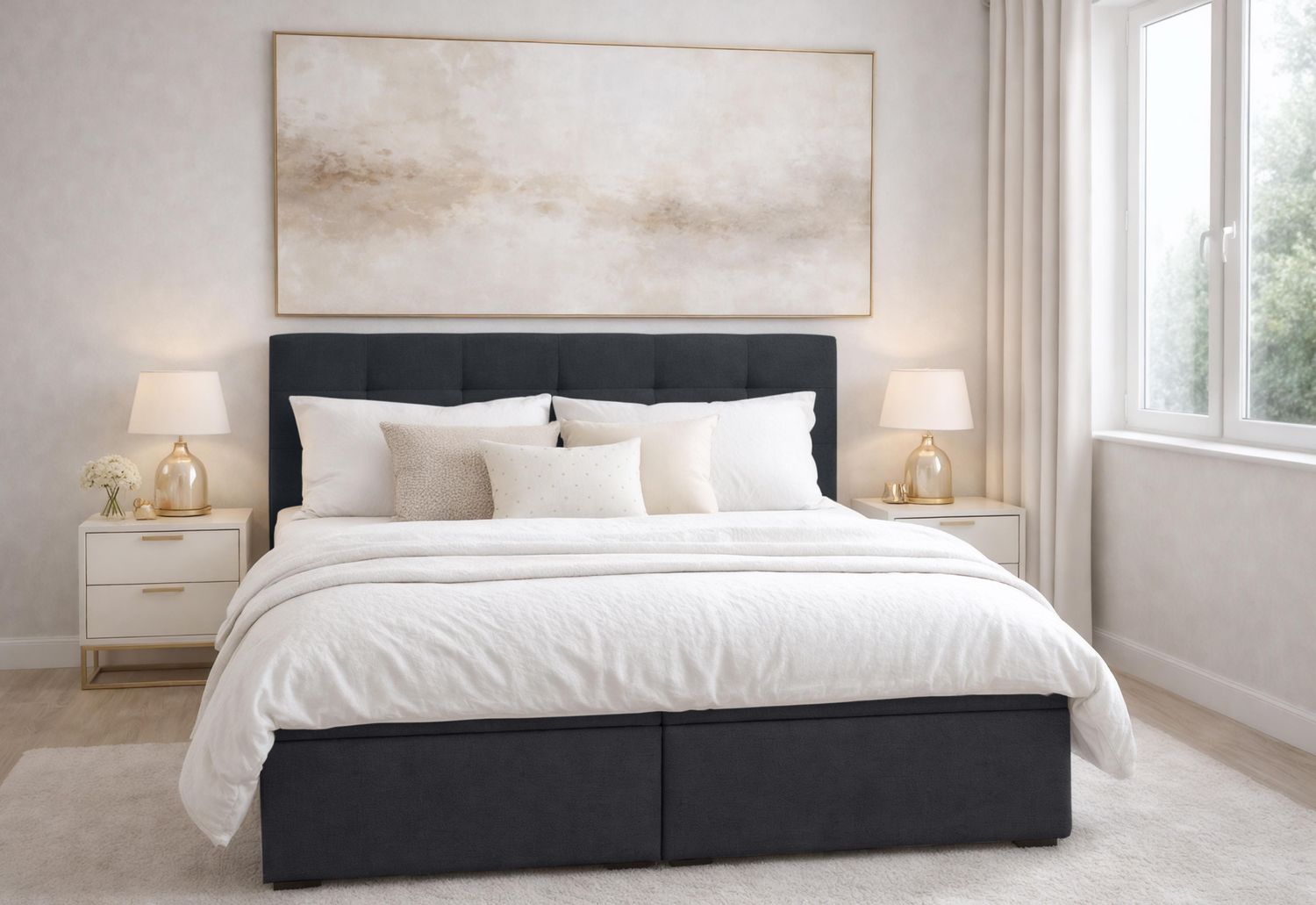 AX LIVING Stauraum Boxspringbett Schwarz 180x200 cm ohne Topper Galata Doppelbett Bild 1