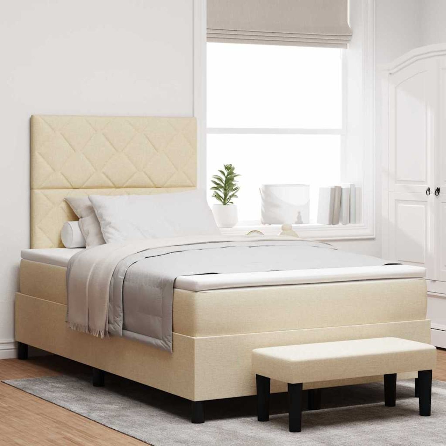 vidaXL Boxspringbett mit Kopfteil Creme 120 x 200 cm Stoff 3344140 Bild 1