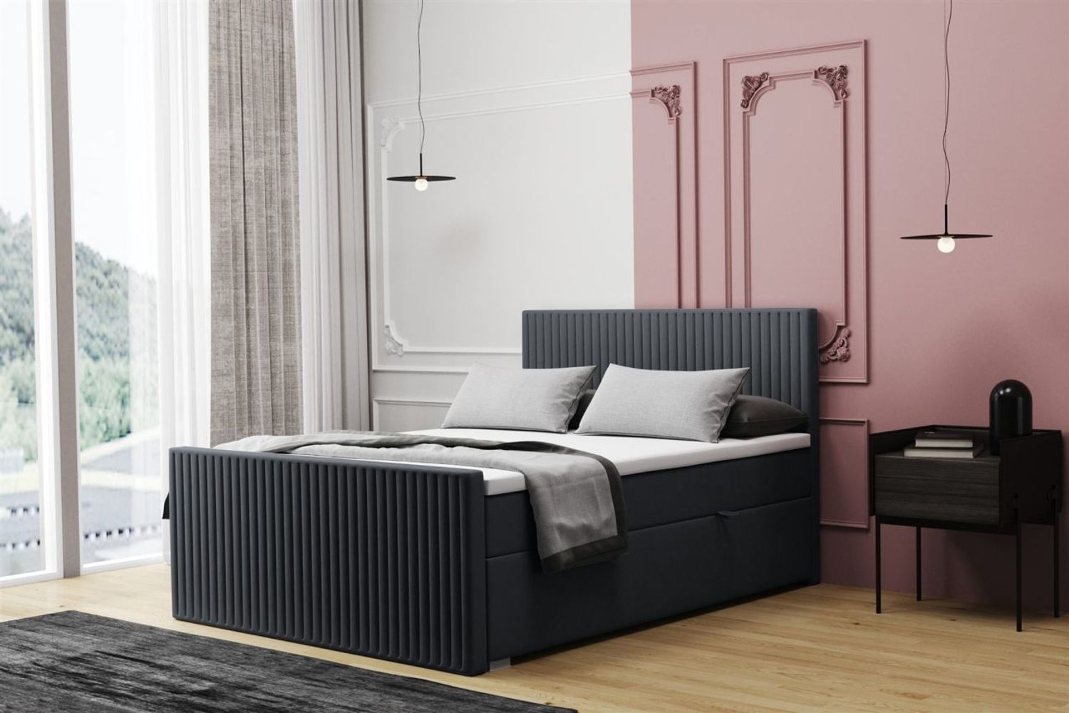 Boxspringbett Schlafzimmerbett MONTY 160x220cm in Stoff Monolith Graphit Bild 1