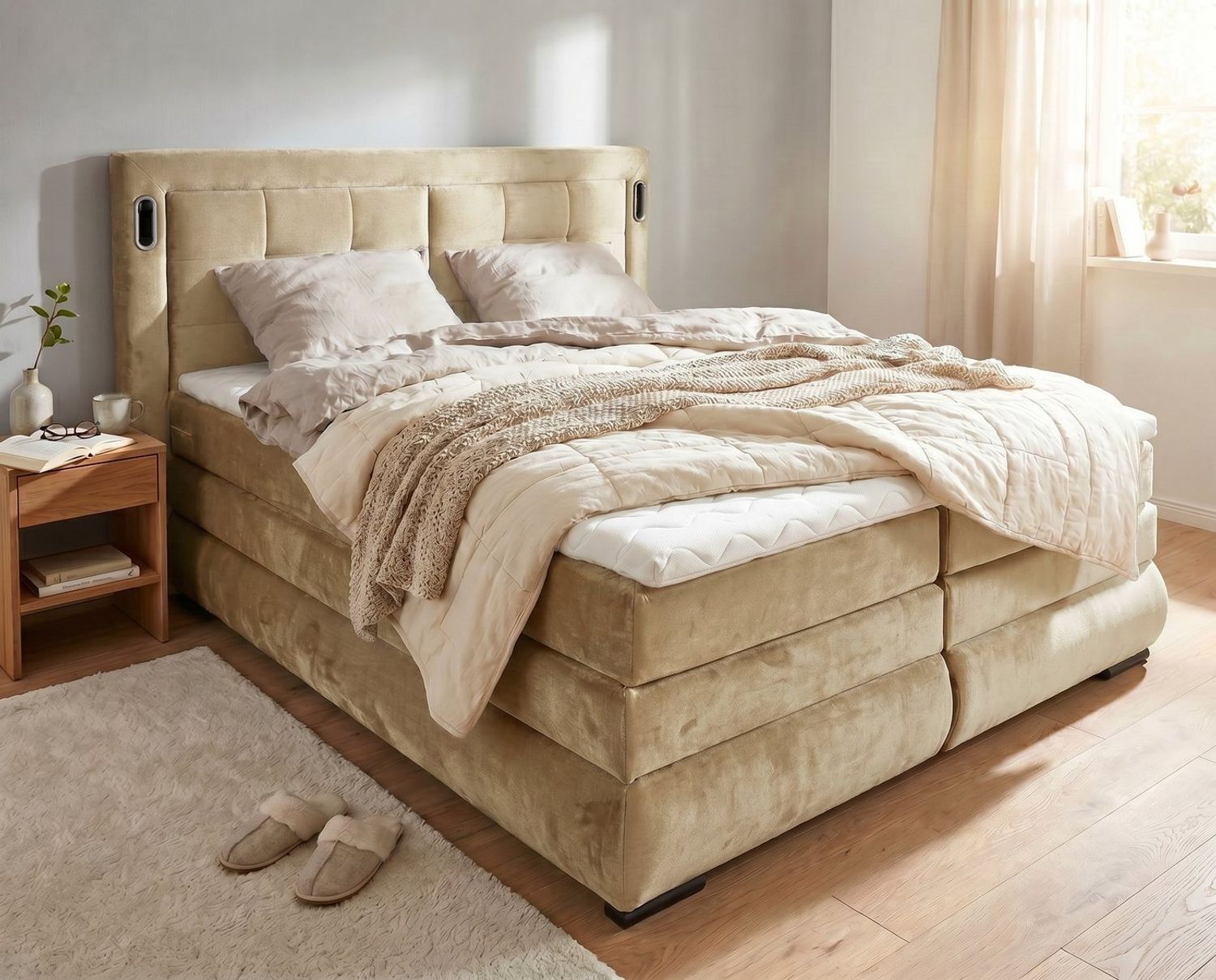 OTTO home Boxspringbett MIVVA inkl. Bettkasten & Topper, Komfortliegehöhe: 67cm, Breite: 180cm, in H3, H4 oder Hmix H3/H4, wahlweise mit oder ohne LED-Leuchten Bild 1