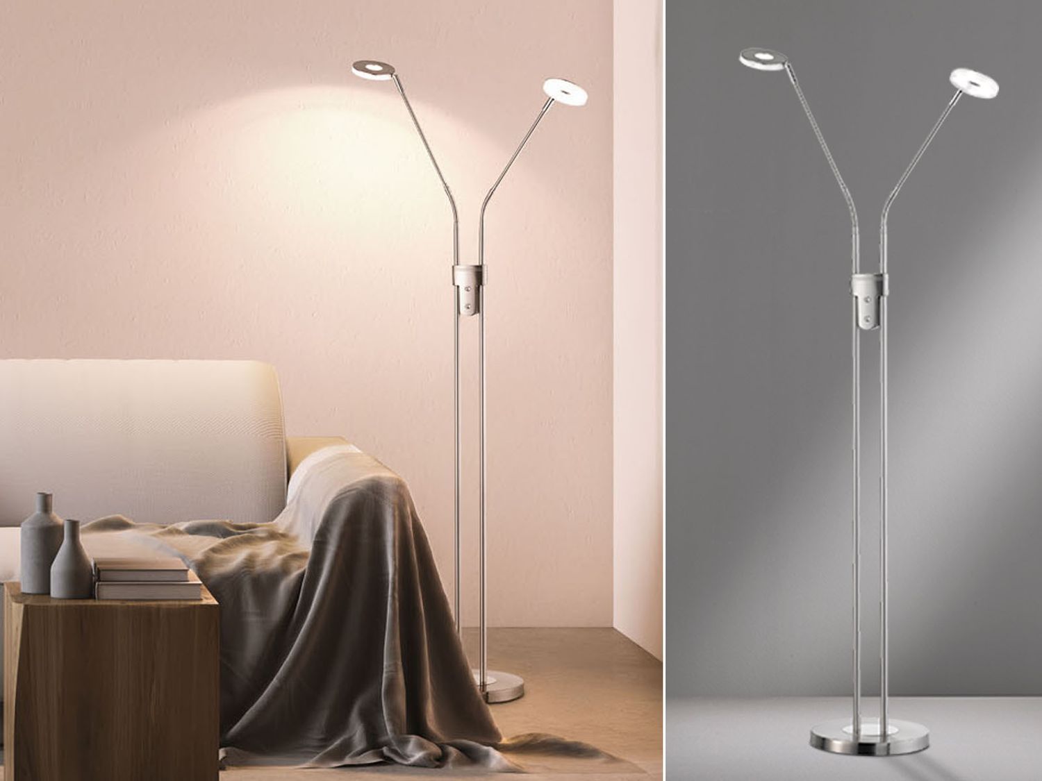 Fischer & Honsel 2-flg LED Stehleuchte Dent-TW Nickel Bild 1