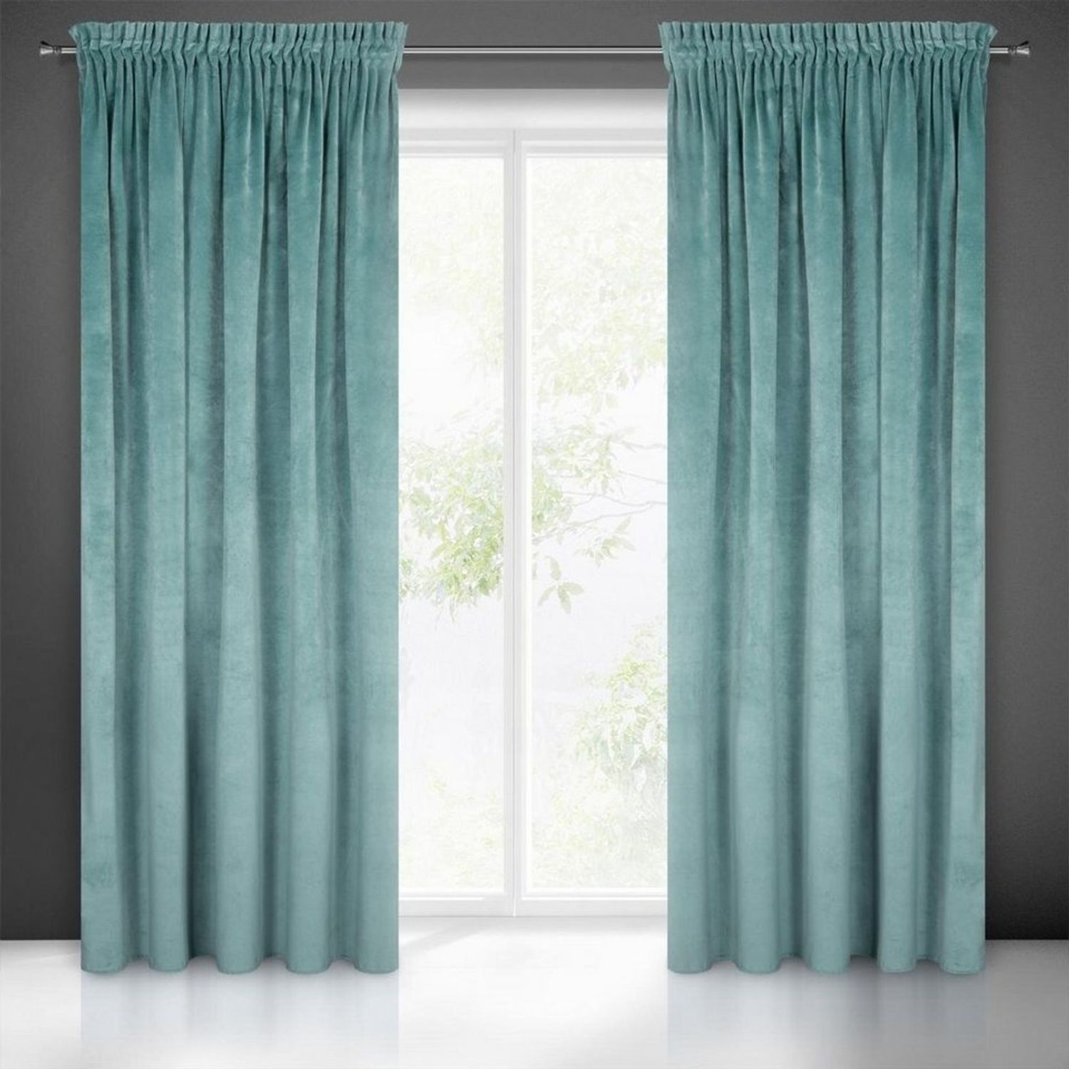 Eurofirany 'VILLA' Vorhang, Samtvorhänge, Velours Blickdicht, Seegrün, KRÄUSELBAND, H270 x B140 cm (1er Pack) Bild 1