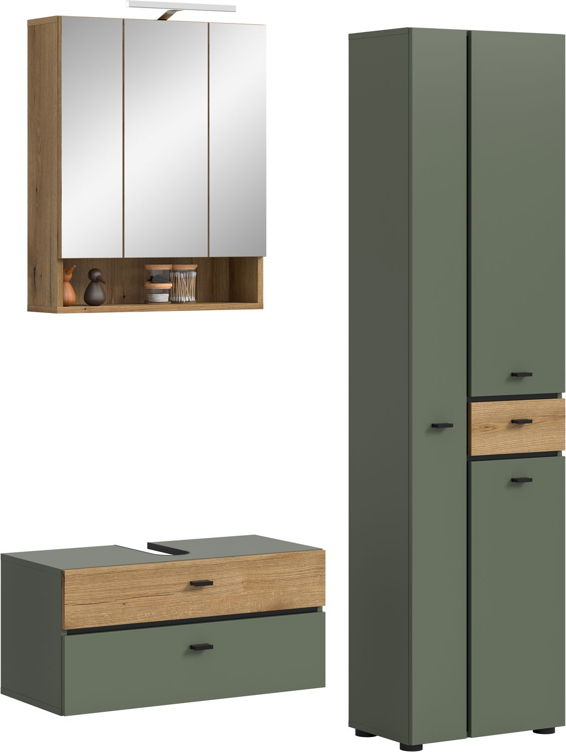Aqua Badkombination inkl. Beleuchtung in Sage Green Nachbildung Bild 1