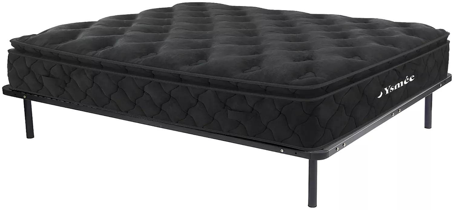 Vente-unique - BLACK DREAM Set aus Matratze und Bettgestell MetallSamt Schwarz - B 3,8 cm140 cm138 cm x H 25 cm28 cm5 cm x L 190 cm188 cm3,8 cm Bild 1
