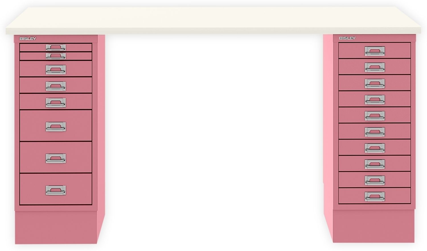 MultiDesk, 1 MultiDrawer mit 10 Schüben, 1 MultiDrawer mit 8 Schüben, Dekor Weiß, Farbe Pink, Maße: H 740 x B 1400 x T 600 mm Bild 1