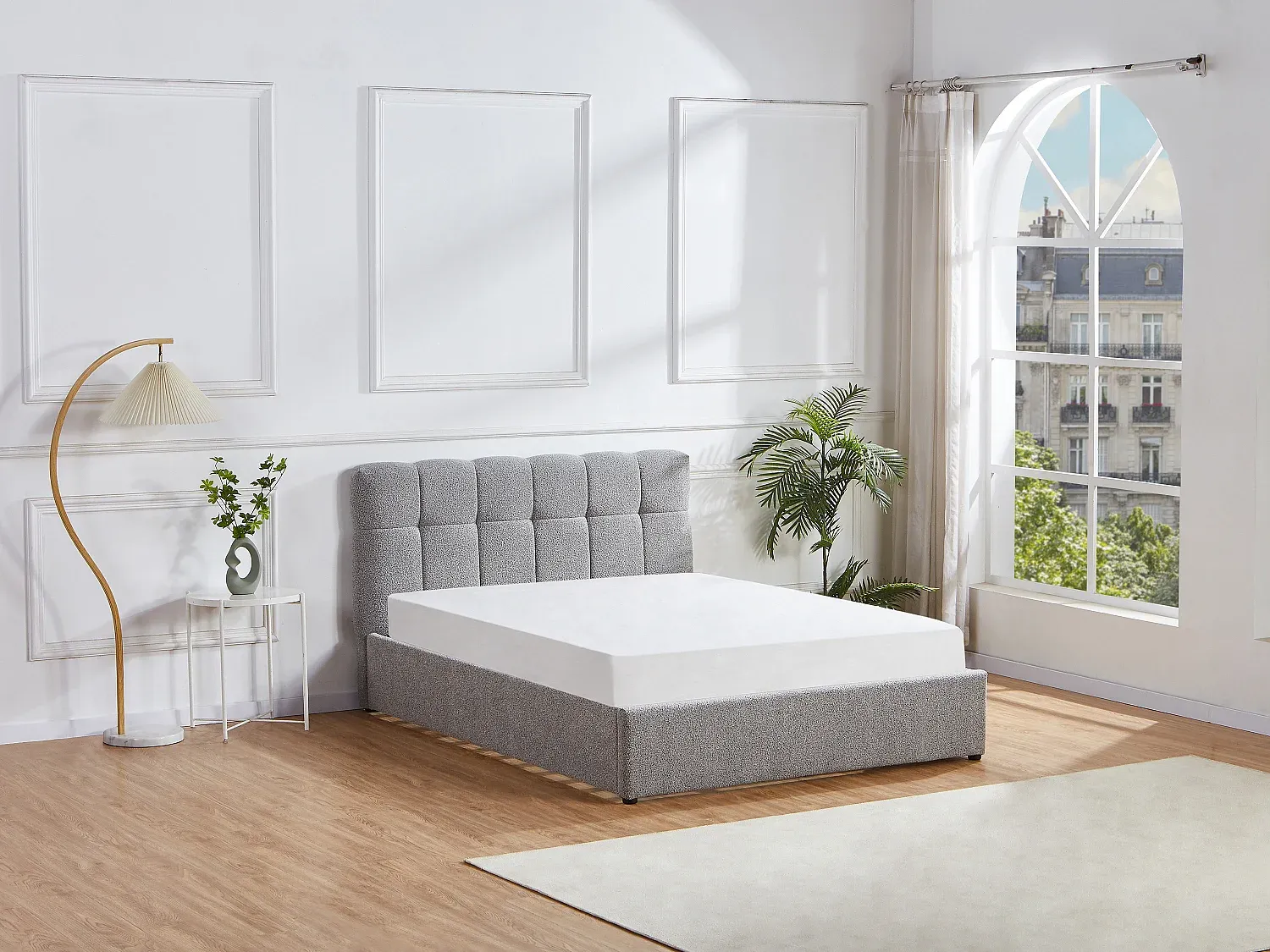 Vente-unique - MAZIRI Bett Stoff Grau - B 208 cm x H 97 cm x L 152 cm Bild 1