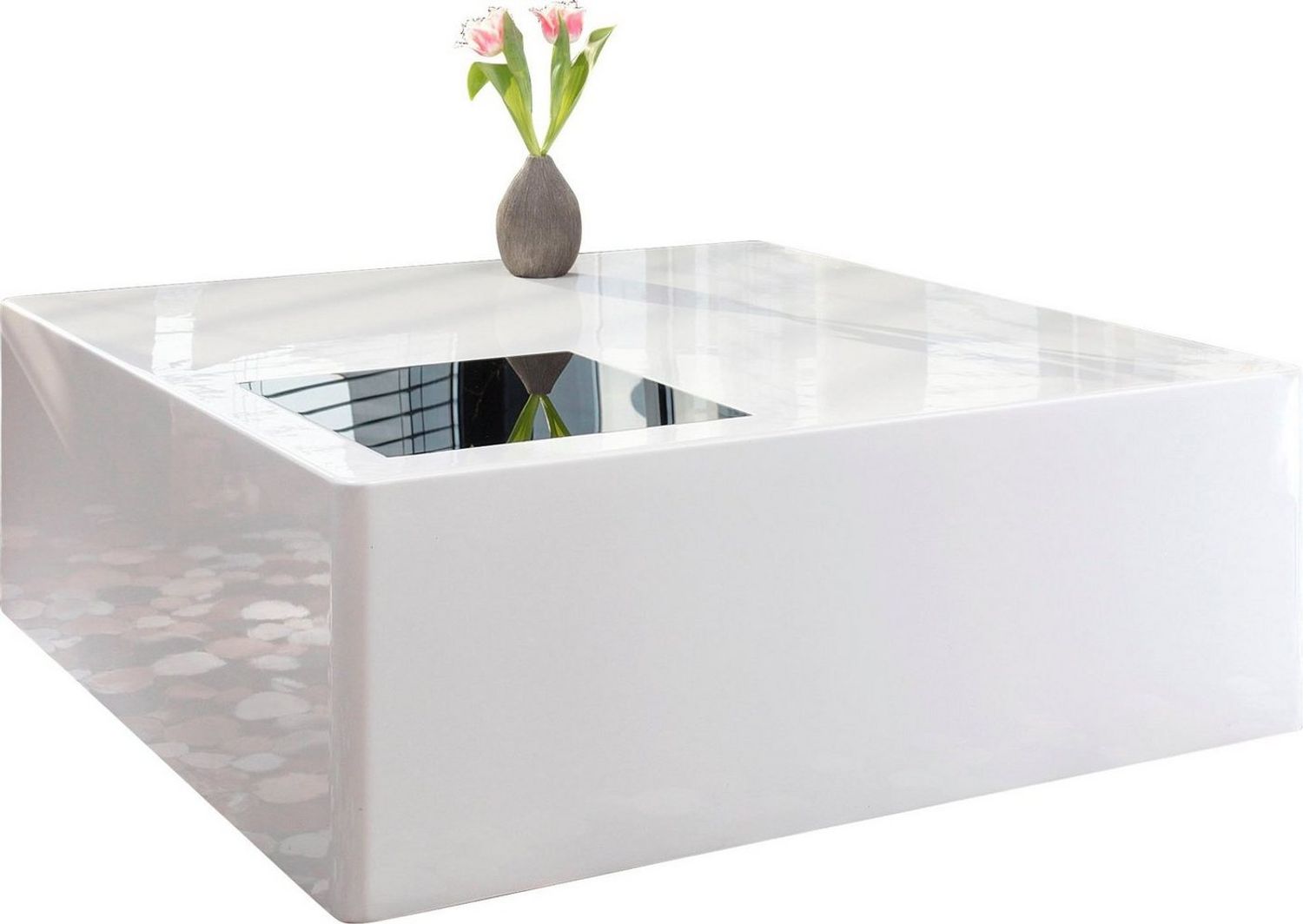 Couchtisch MDF und Glas weiß, 100x100 cm Bild 1